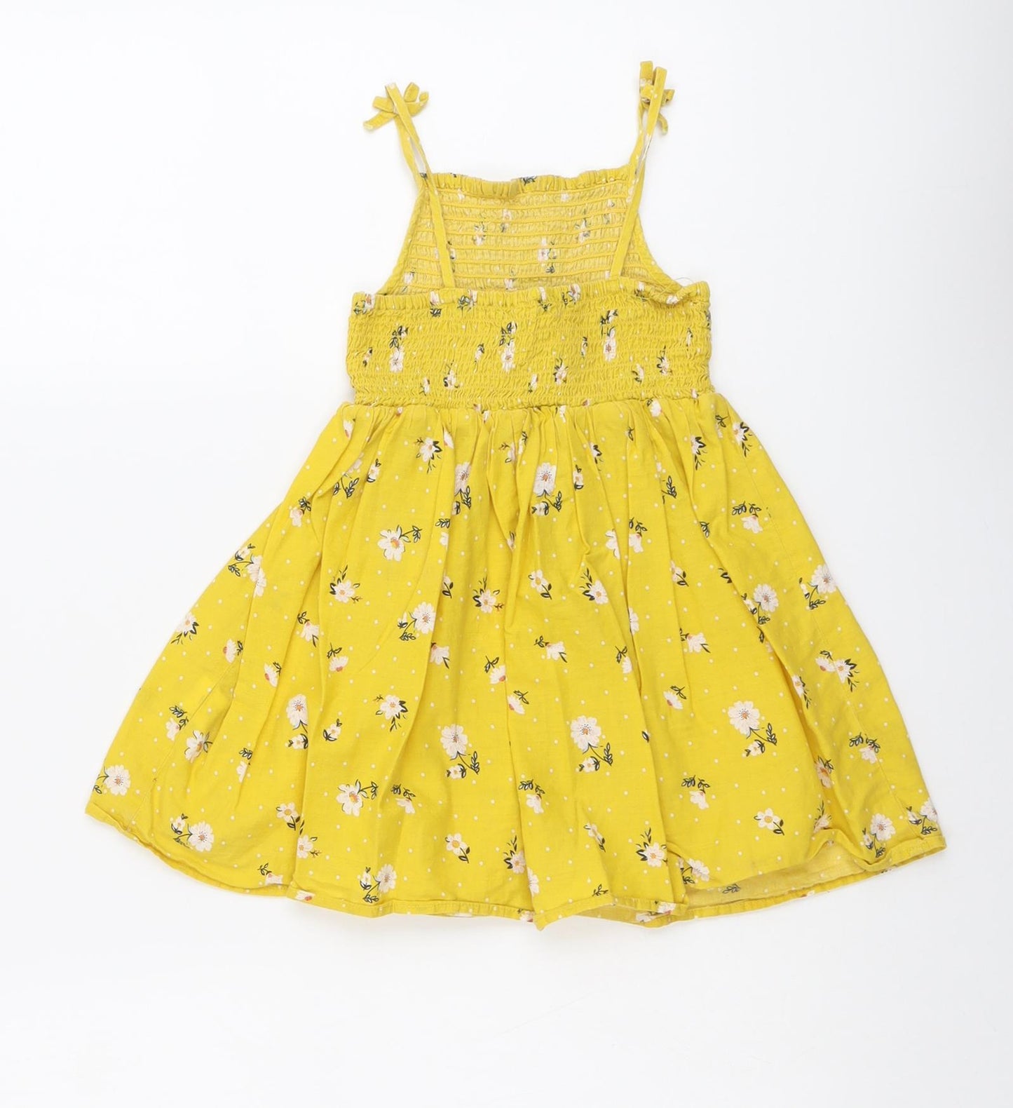 Primark Girls Yellow Floral Cotton A-Line Size 3-4 Years Square Neck Pullover