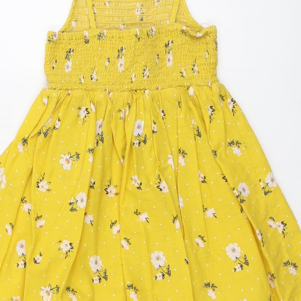 Primark Girls Yellow Floral Cotton A-Line Size 3-4 Years Square Neck Pullover