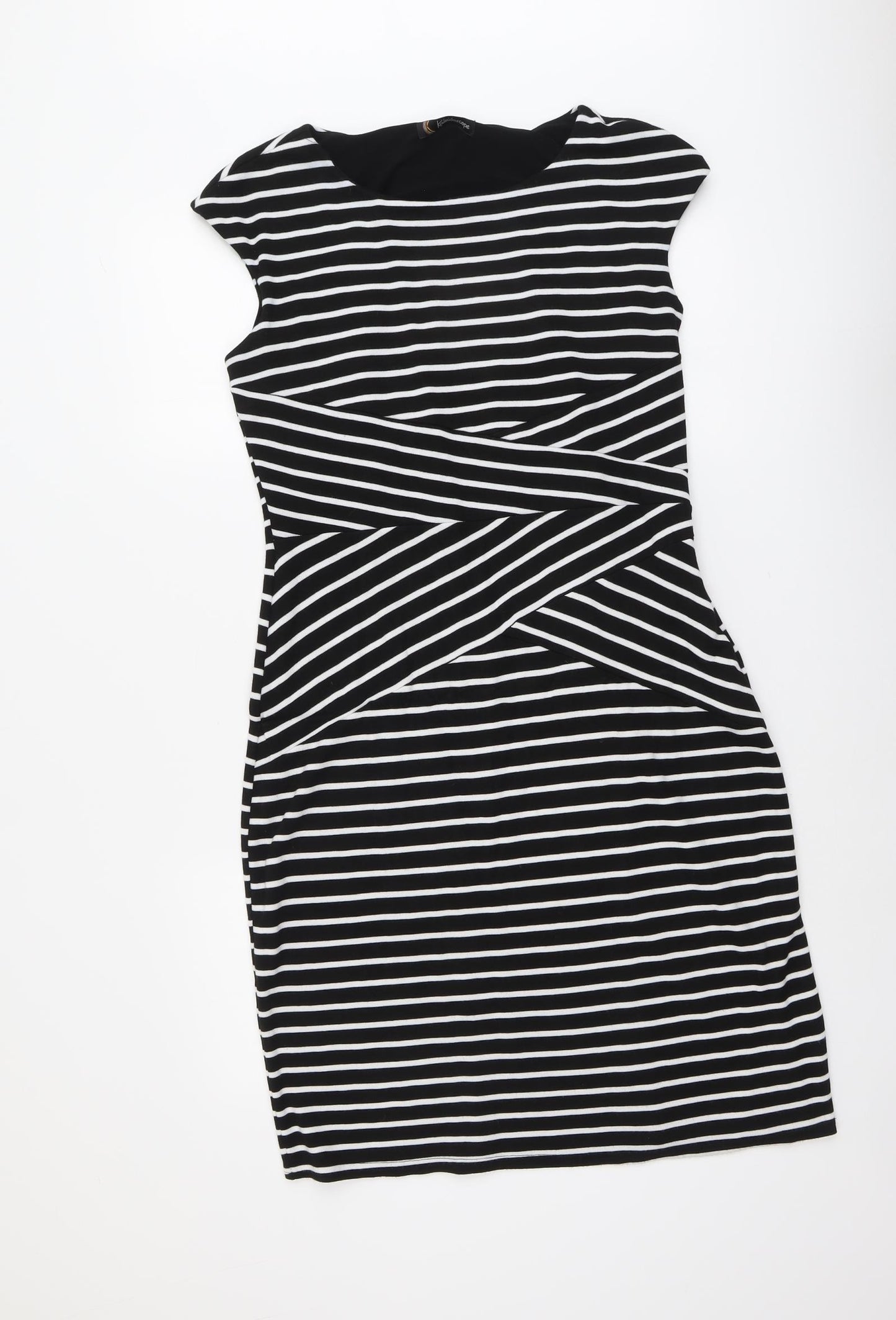 Kaleidoscope Womens Black Striped Polyester Pencil Dress Size 14 Round Neck Pullover