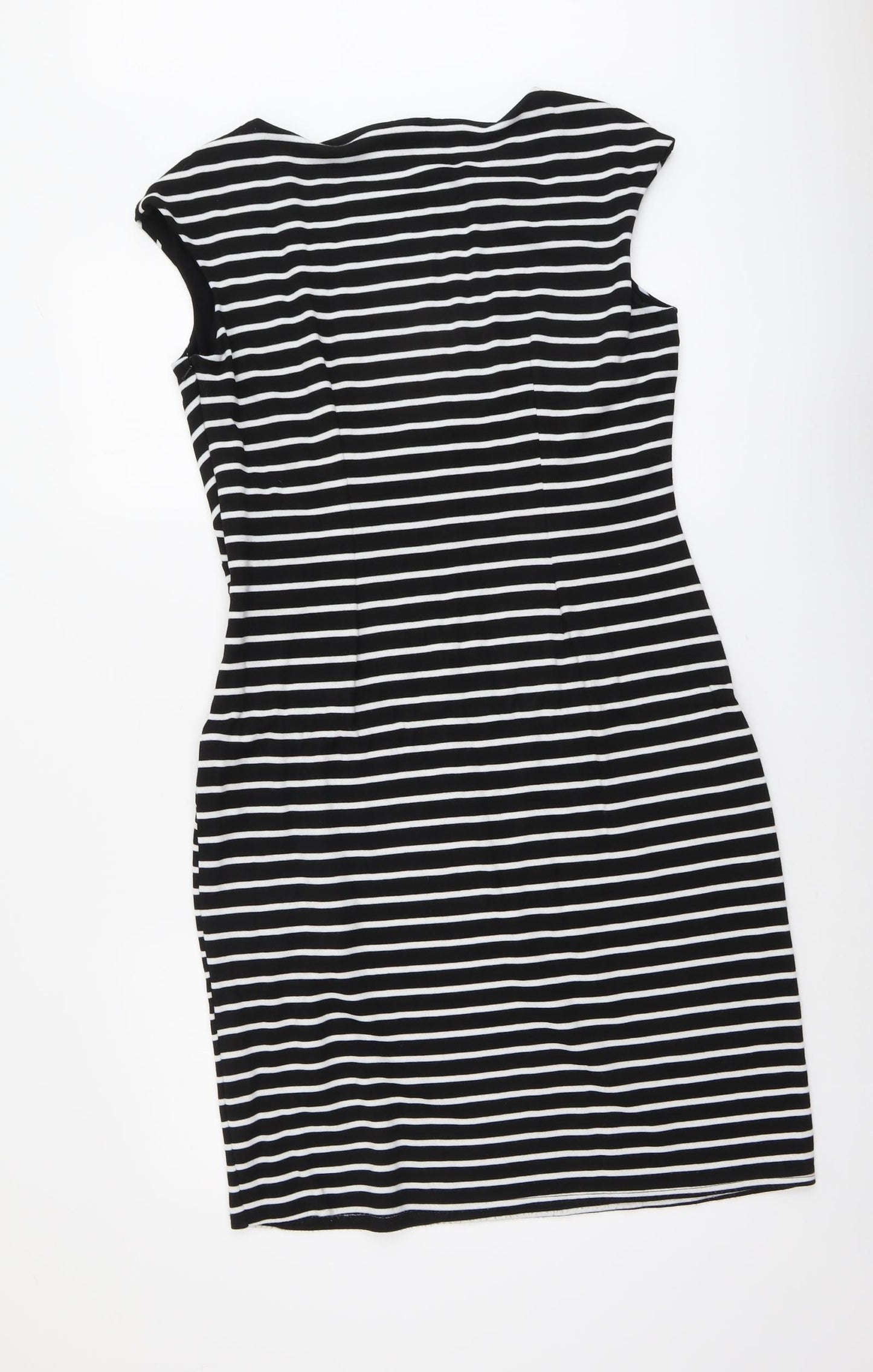 Kaleidoscope Womens Black Striped Polyester Pencil Dress Size 14 Round Neck Pullover