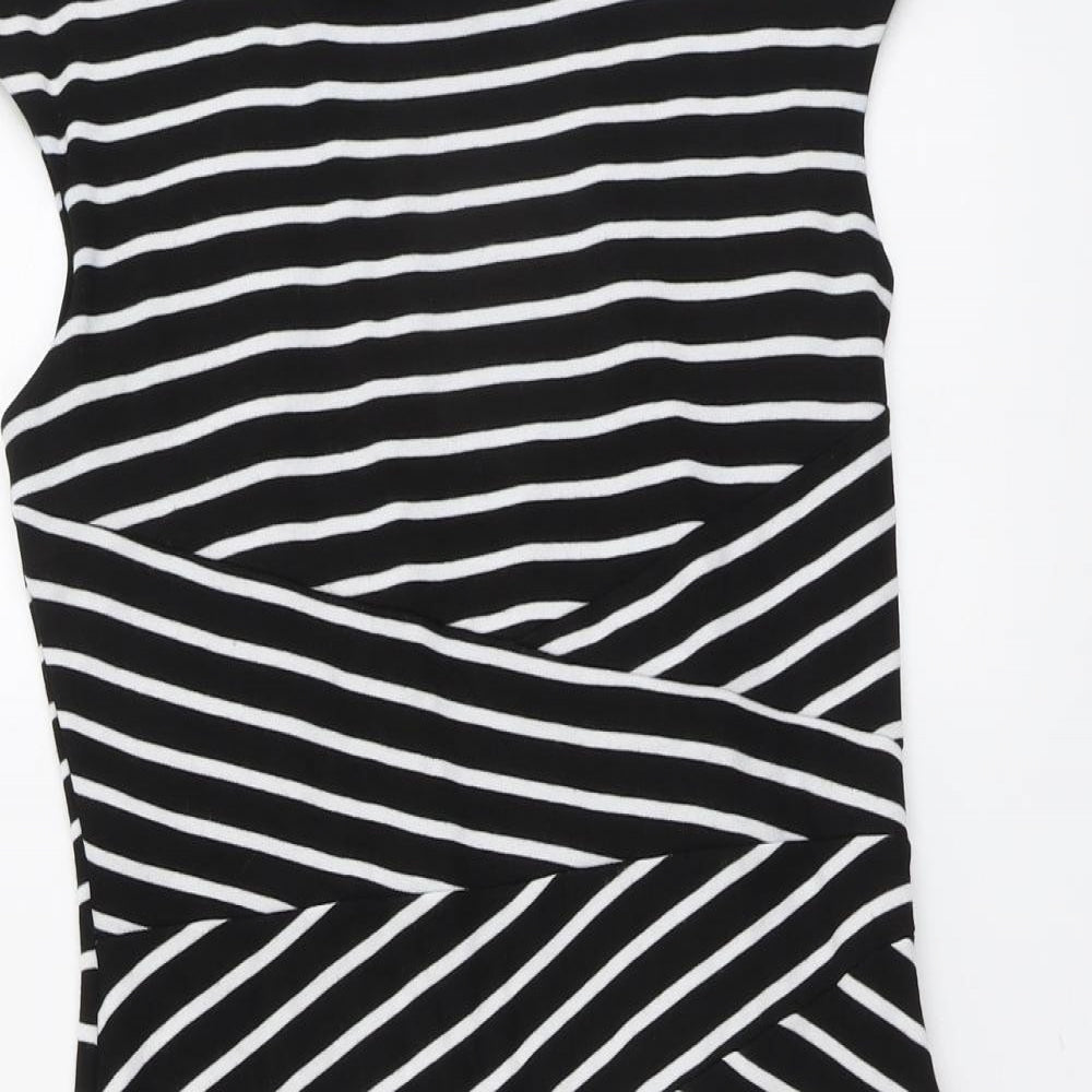 Kaleidoscope Womens Black Striped Polyester Pencil Dress Size 14 Round Neck Pullover