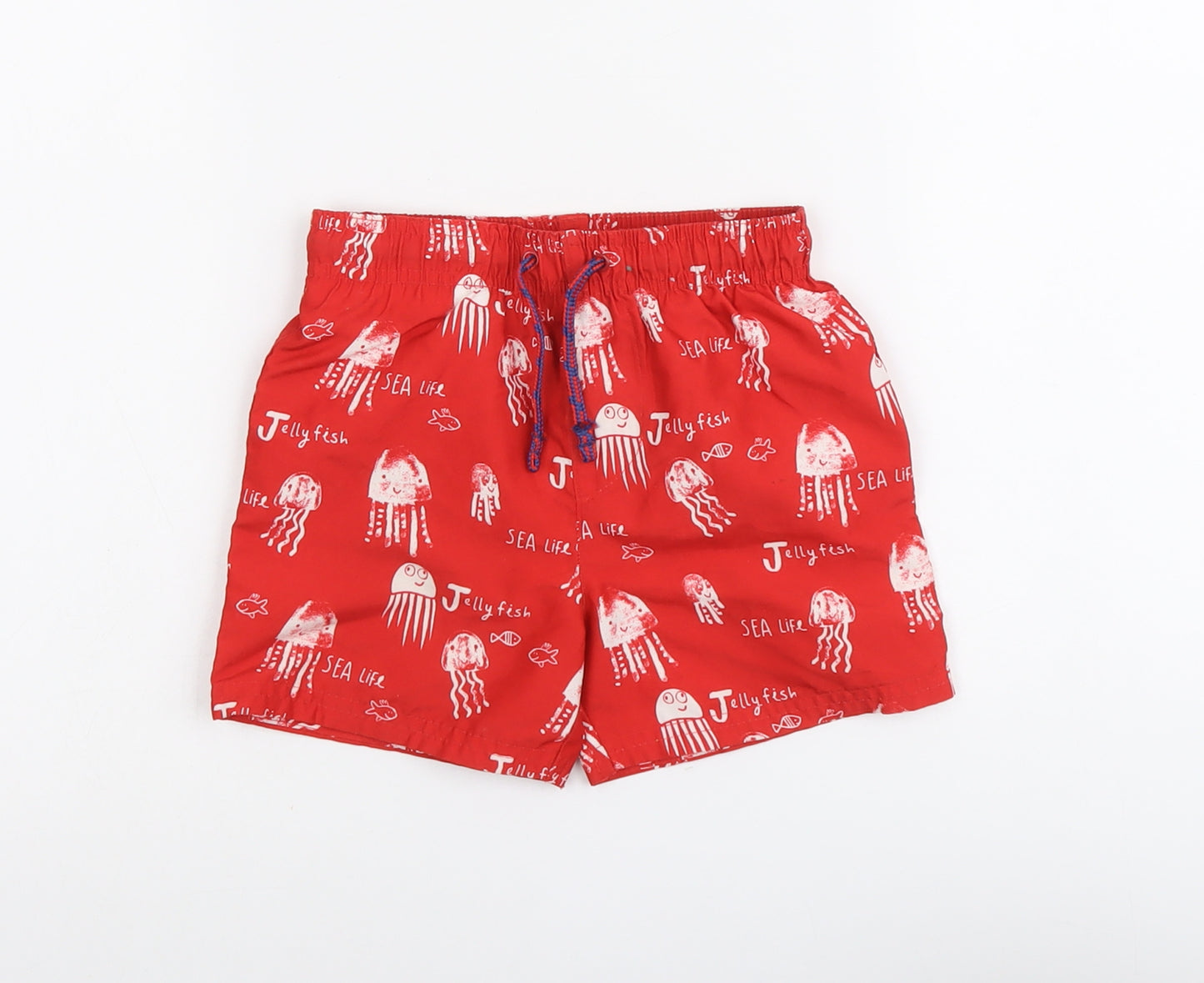 TU Boys Red Geometric Polyester Bermuda Shorts Size 4-5 Years Regular Drawstring - Jelly Fish Print