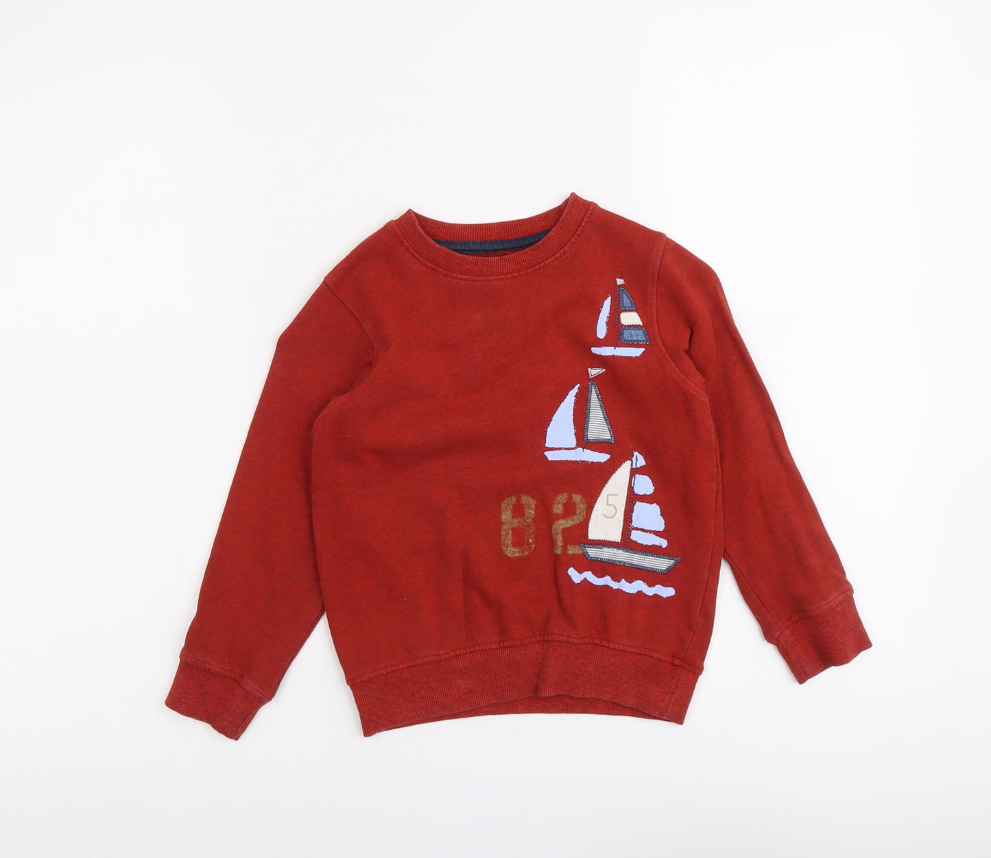 NEXT Boys Red Cotton Pullover Sweatshirt Size 3-4 Years Pullover - Sail Boat