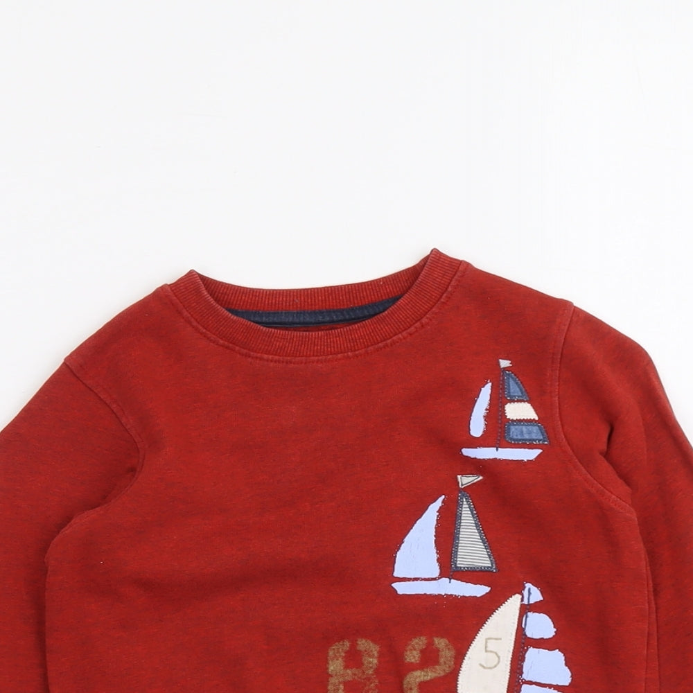NEXT Boys Red Cotton Pullover Sweatshirt Size 3-4 Years Pullover - Sail Boat