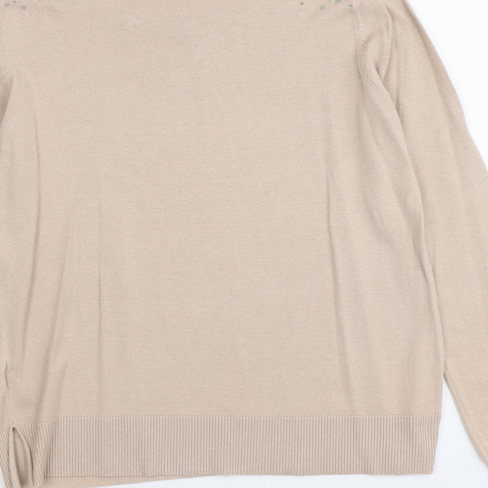 Oasis Womens Beige Round Neck Cotton Pullover Jumper Size M