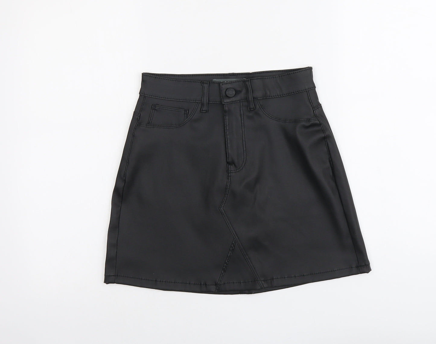 Primark Womens Black Polyester A-Line Skirt Size 8 Button