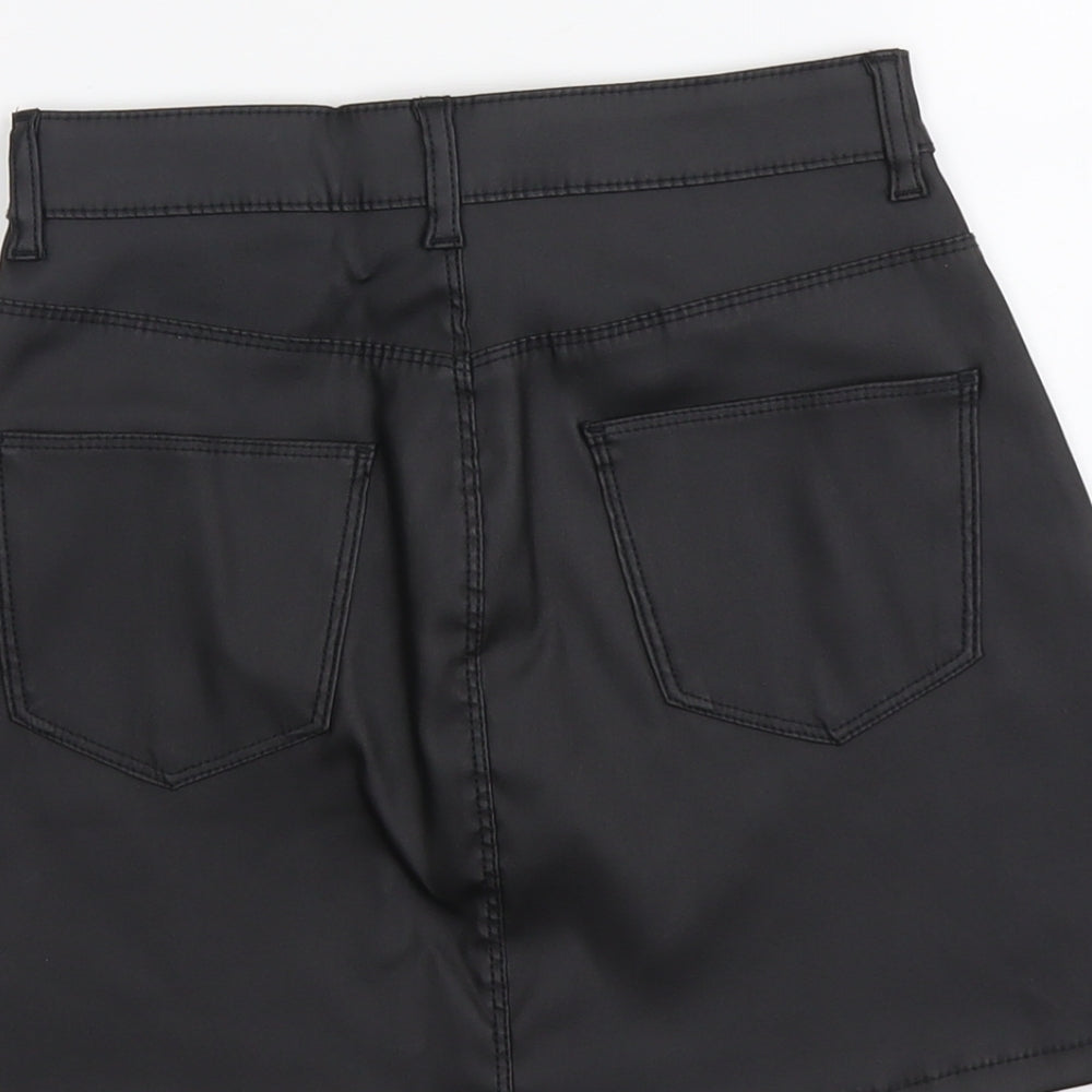 Primark Womens Black Polyester A-Line Skirt Size 8 Button
