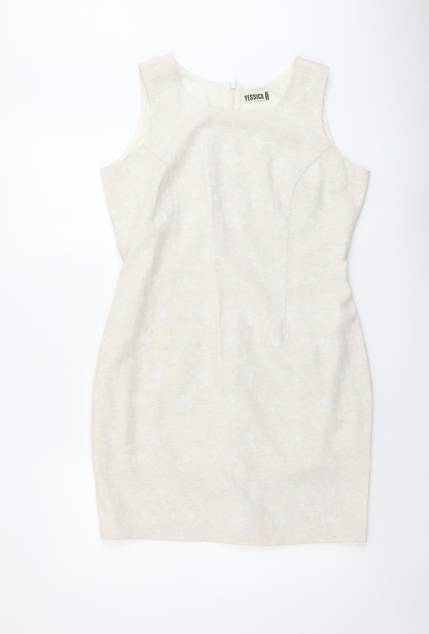 Yessica Womens Beige Geometric Polyester Pencil Dress Size 16 Round Neck Zip