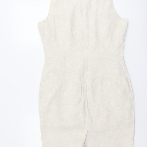 Yessica Womens Beige Geometric Polyester Pencil Dress Size 16 Round Neck Zip