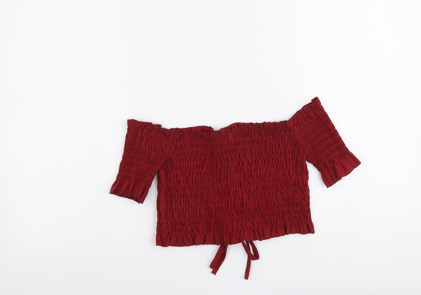 Preworn Womens Red Polyester Cropped Blouse Size S Off the Shoulder
