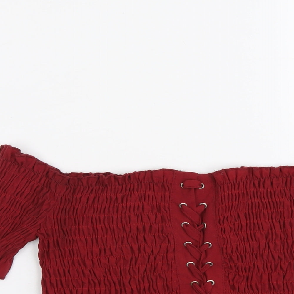 Preworn Womens Red Polyester Cropped Blouse Size S Off the Shoulder