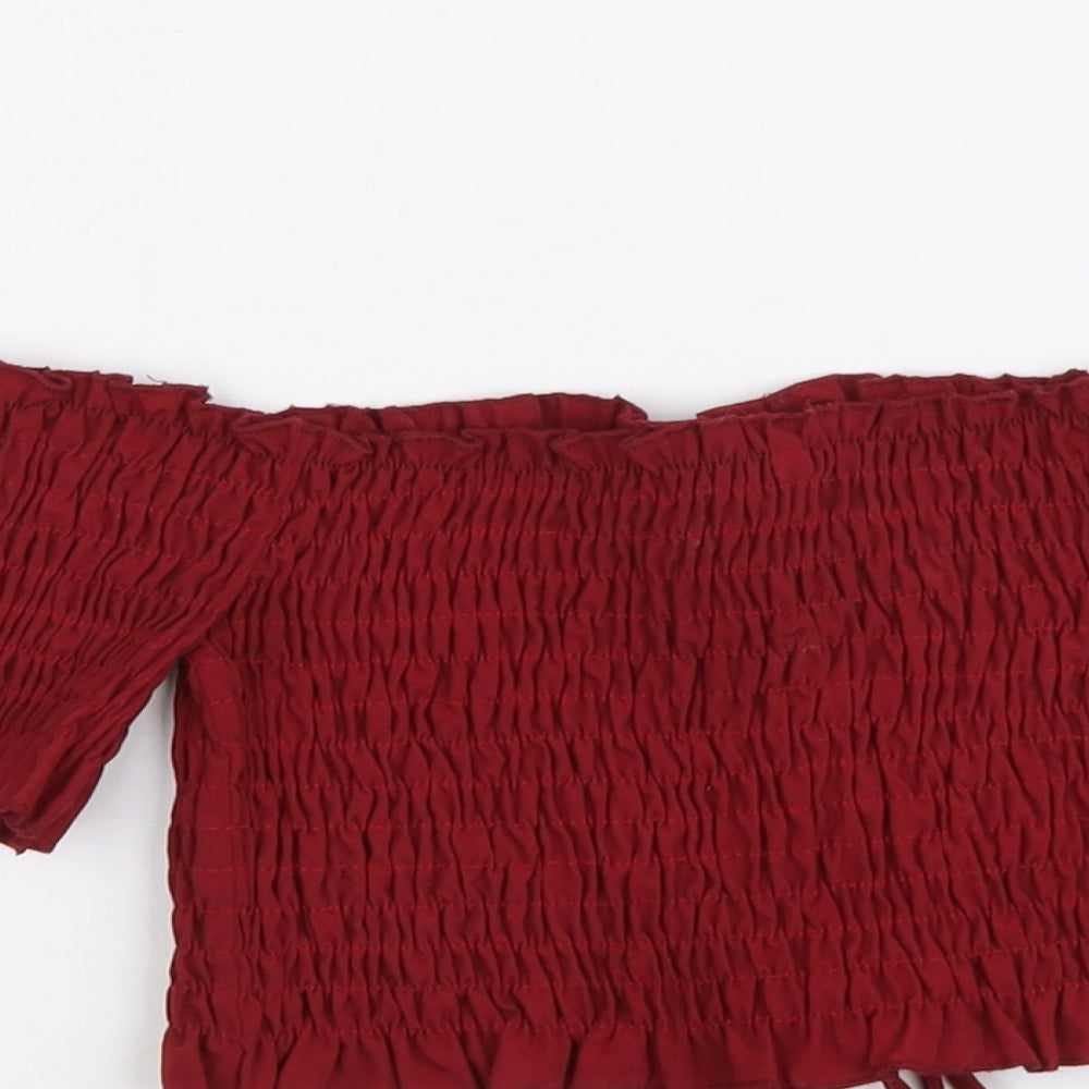 Preworn Womens Red Polyester Cropped Blouse Size S Off the Shoulder