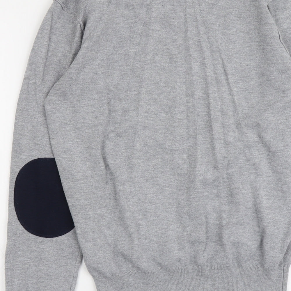 Authentic Mens Grey V-Neck Viscose Pullover Jumper Size S Long Sleeve