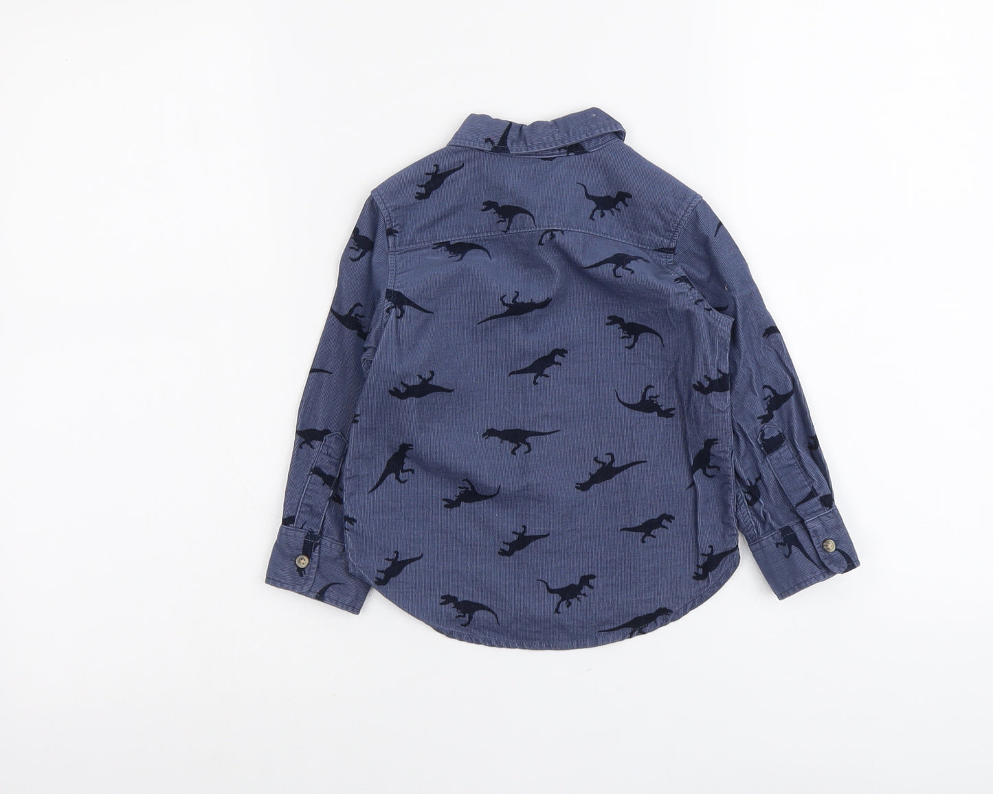 H&M Boys Blue Geometric Cotton Basic Button-Up Size 2 Years Collared Button - Dinosaur Print