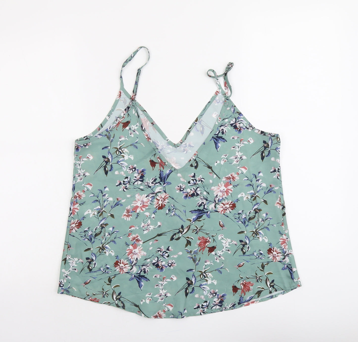 SheIn Womens Green Floral Polyester Basic Tank Size M V-Neck