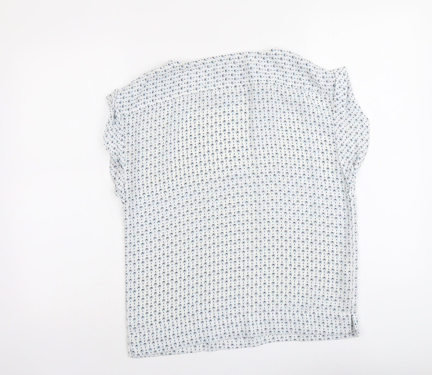 Mango Womens Blue Geometric Polyester Basic Blouse Size XS Round Neck