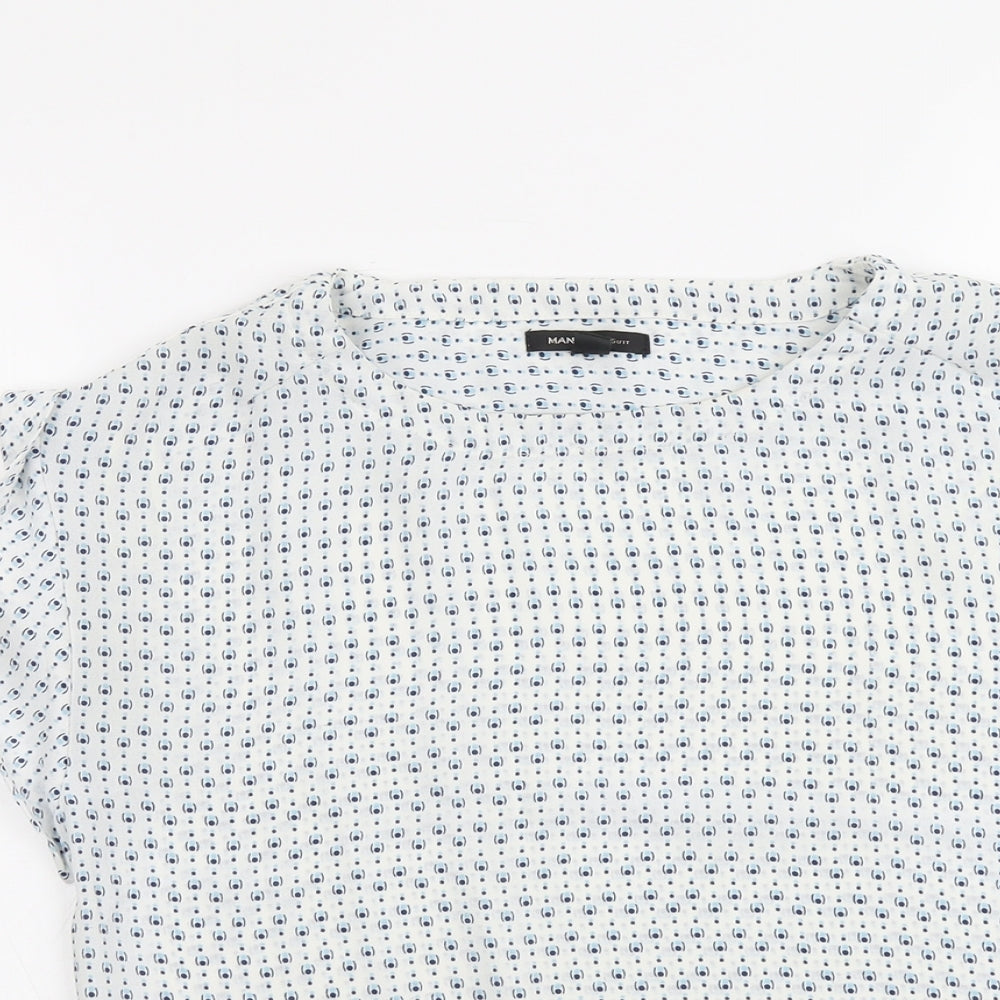 Mango Womens Blue Geometric Polyester Basic Blouse Size XS Round Neck