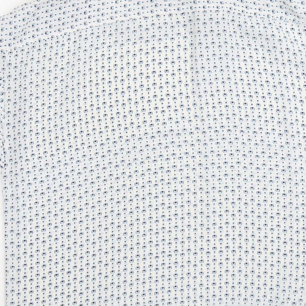 Mango Womens Blue Geometric Polyester Basic Blouse Size XS Round Neck