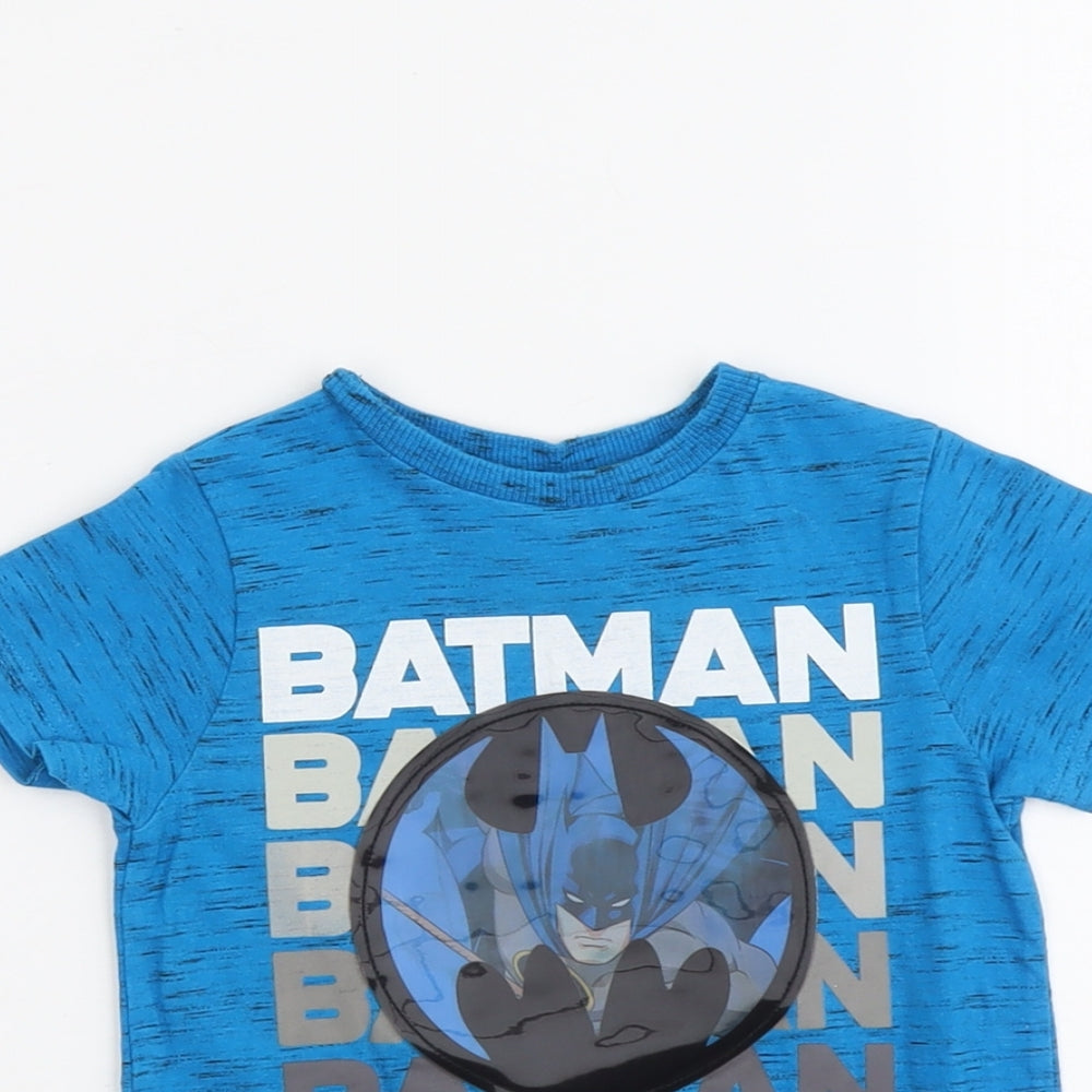 F&F Boys Blue Cotton Pullover T-Shirt Size 2-3 Years Crew Neck Pullover - Batman