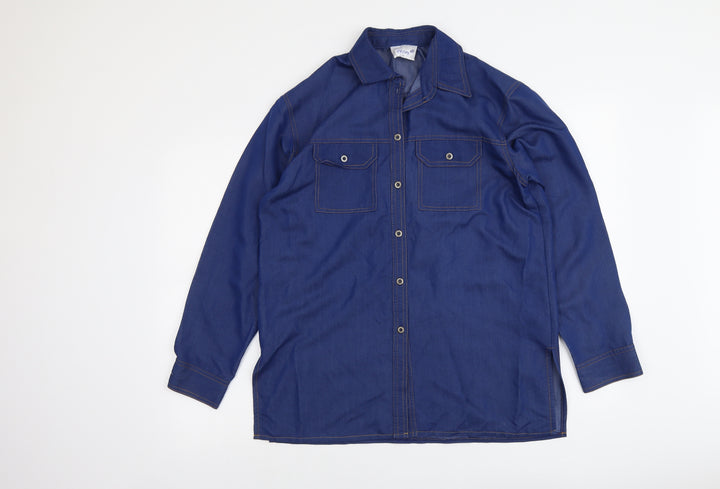 Etam Womens Blue Viscose Basic Button-Up Size 10 Collared