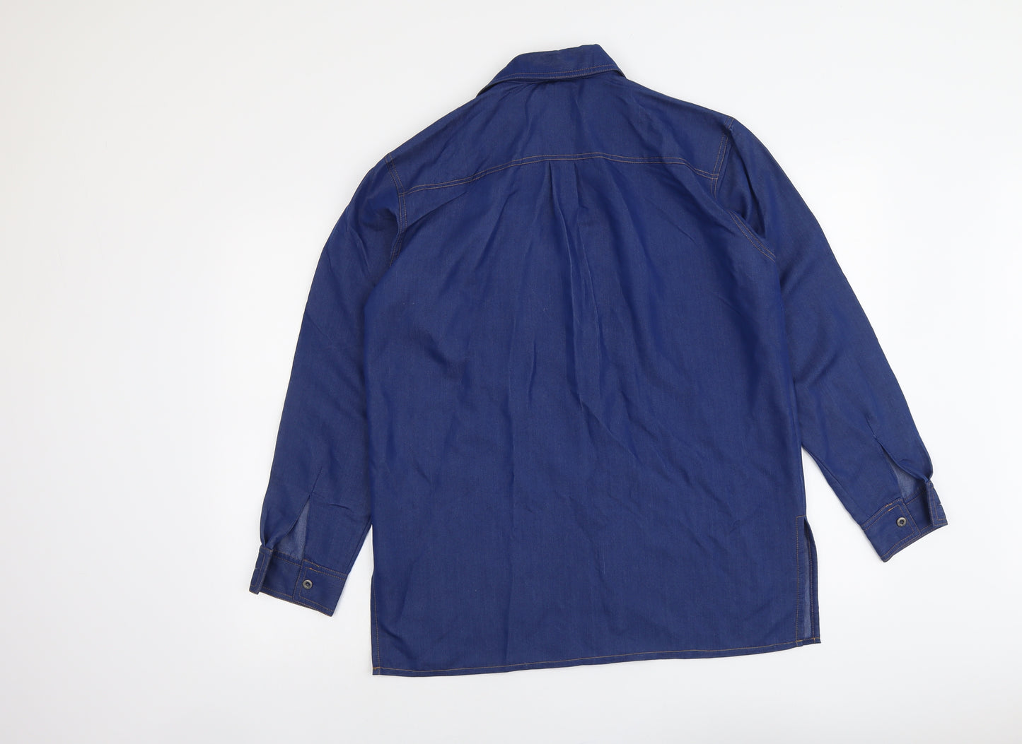 Etam Womens Blue Viscose Basic Button-Up Size 10 Collared