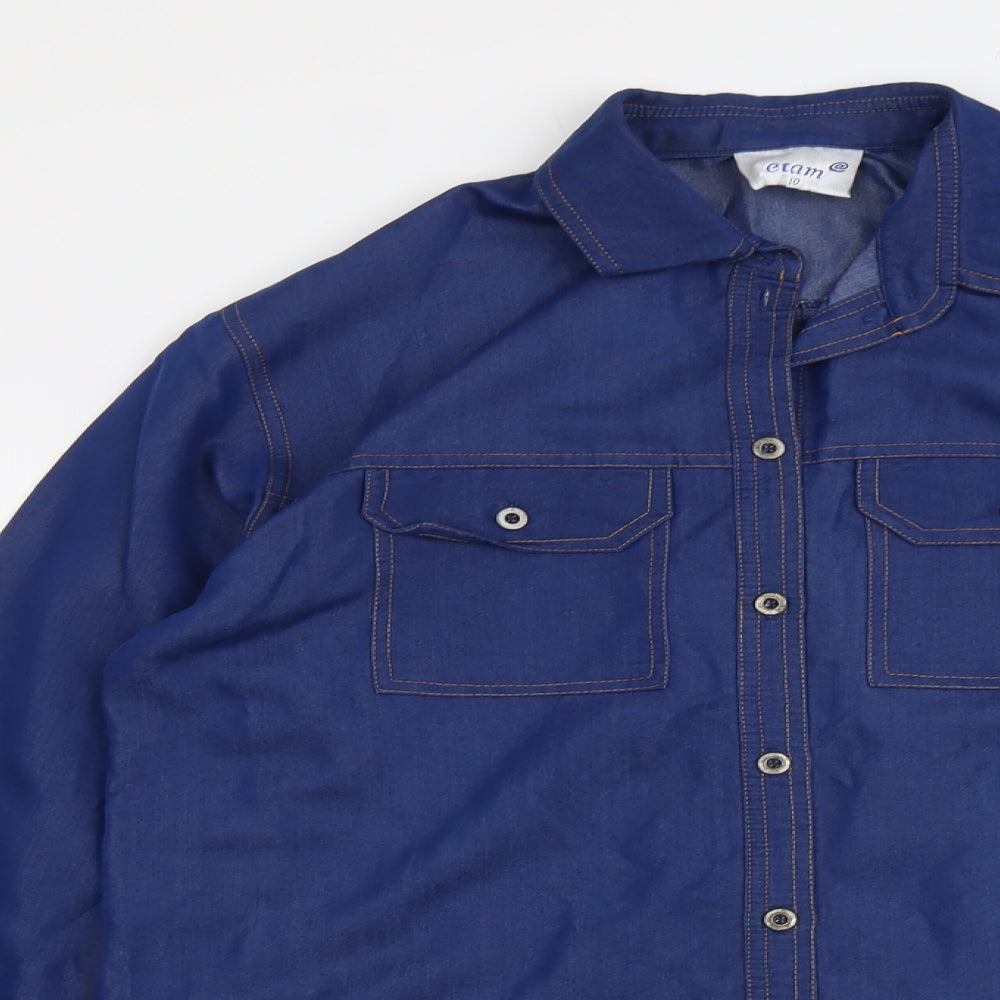 Etam Womens Blue Viscose Basic Button-Up Size 10 Collared