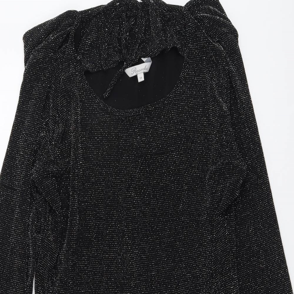 Peacocks Womens Black Polyester Basic Blouse Size 14 Round Neck