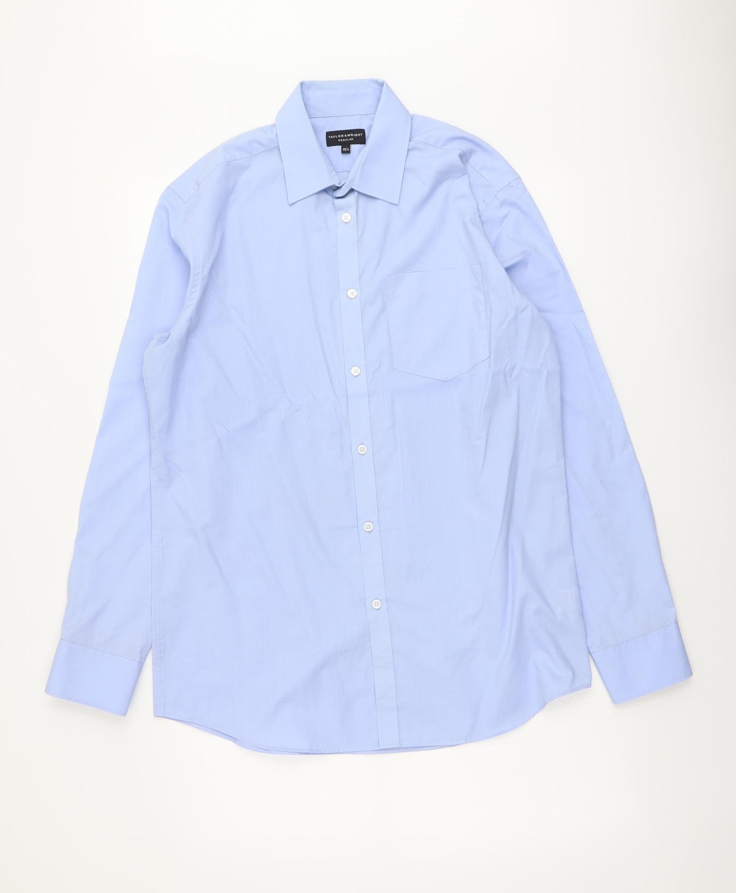 Taylor & Wright Mens Blue Polyester Dress Shirt Size 15.5 Collared Button