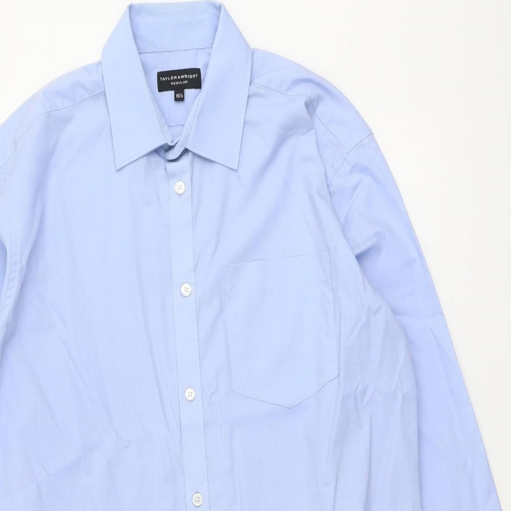 Taylor & Wright Mens Blue Polyester Dress Shirt Size 15.5 Collared Button