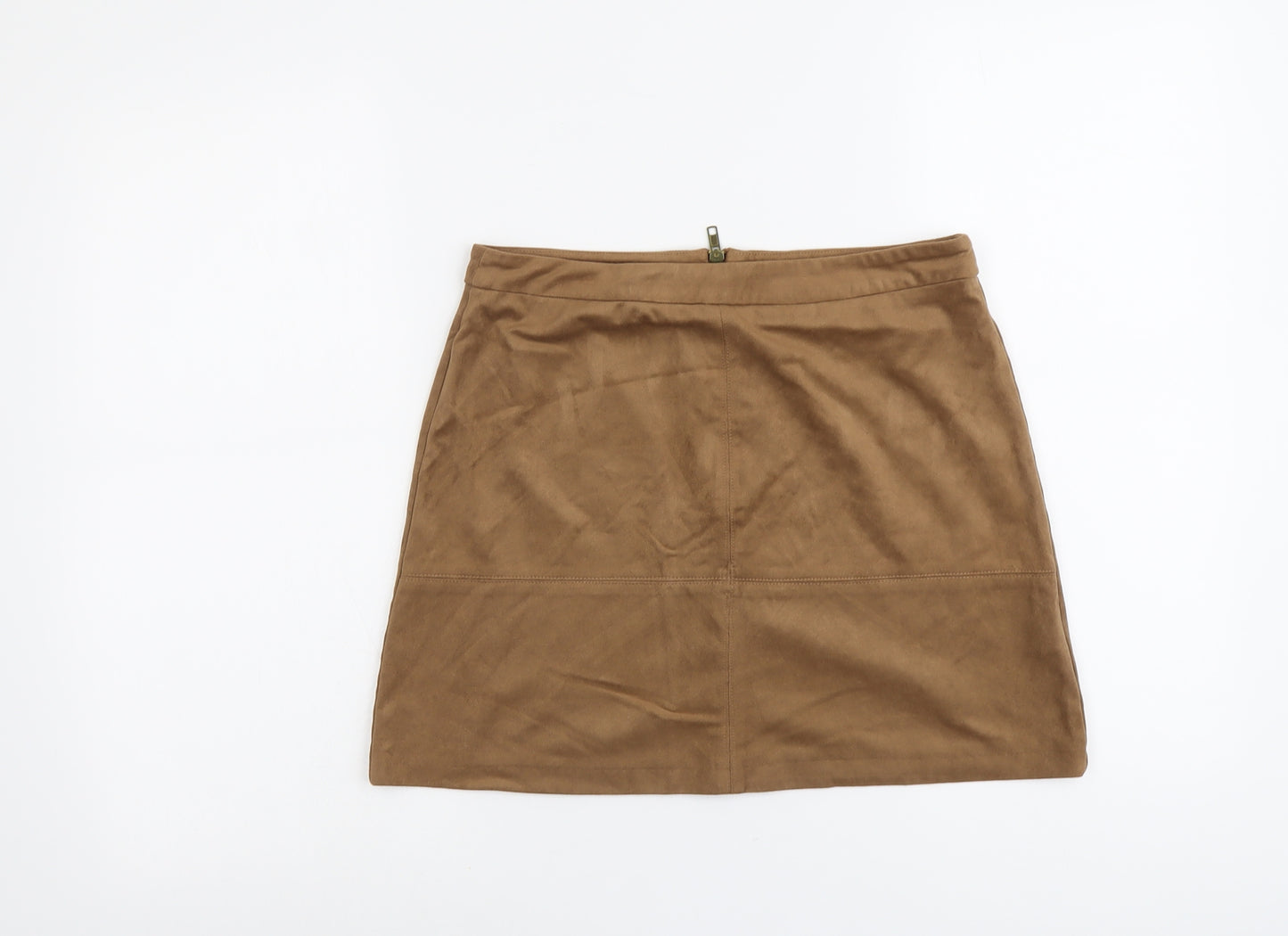 New Look Womens Brown Polyester Mini Skirt Size 10 Zip