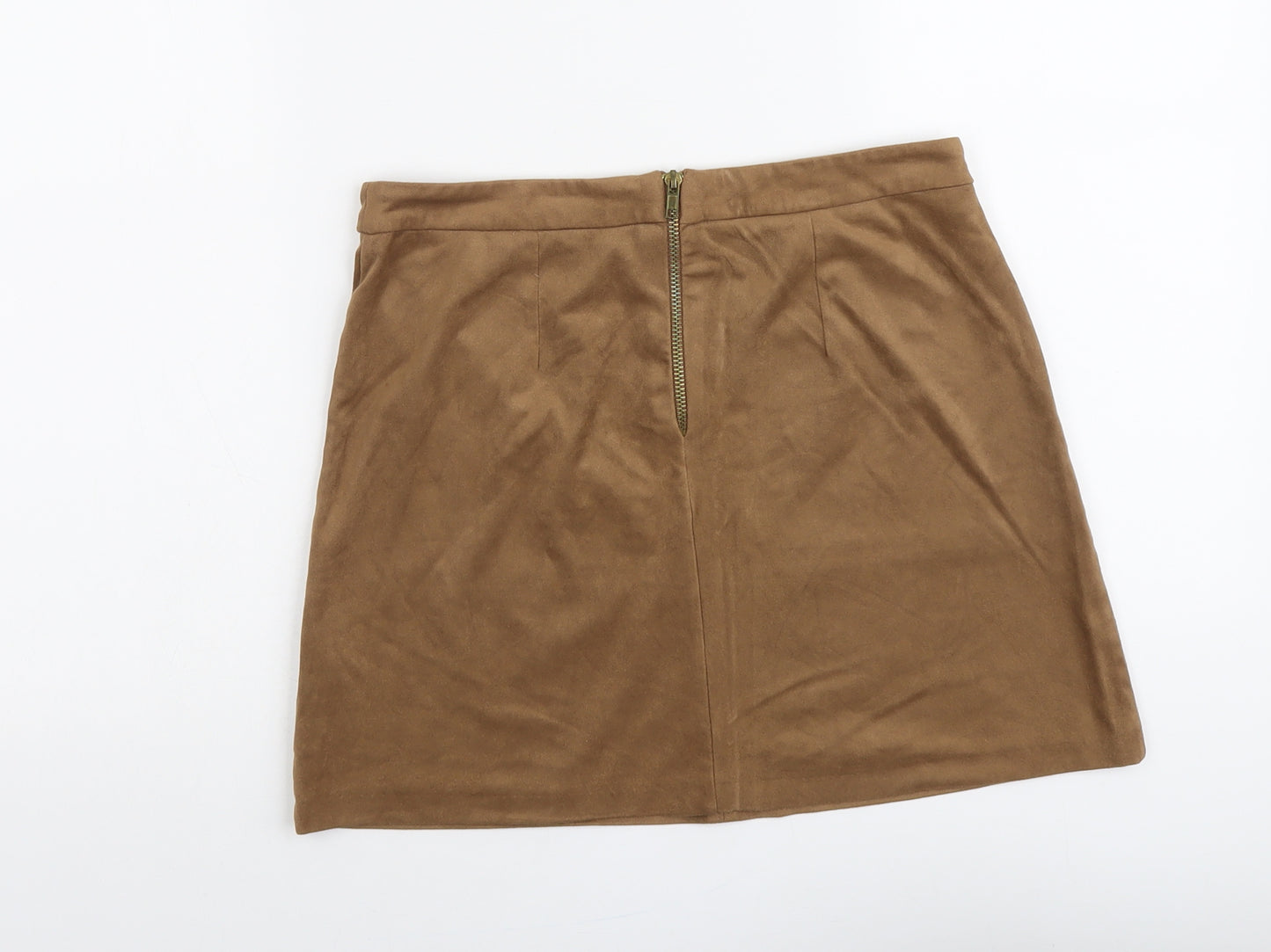 New Look Womens Brown Polyester Mini Skirt Size 10 Zip