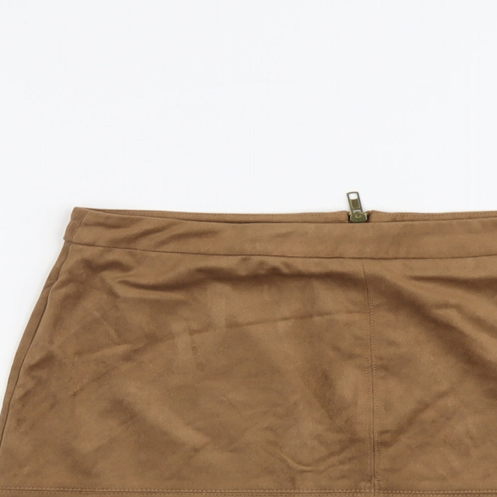 New Look Womens Brown Polyester Mini Skirt Size 10 Zip
