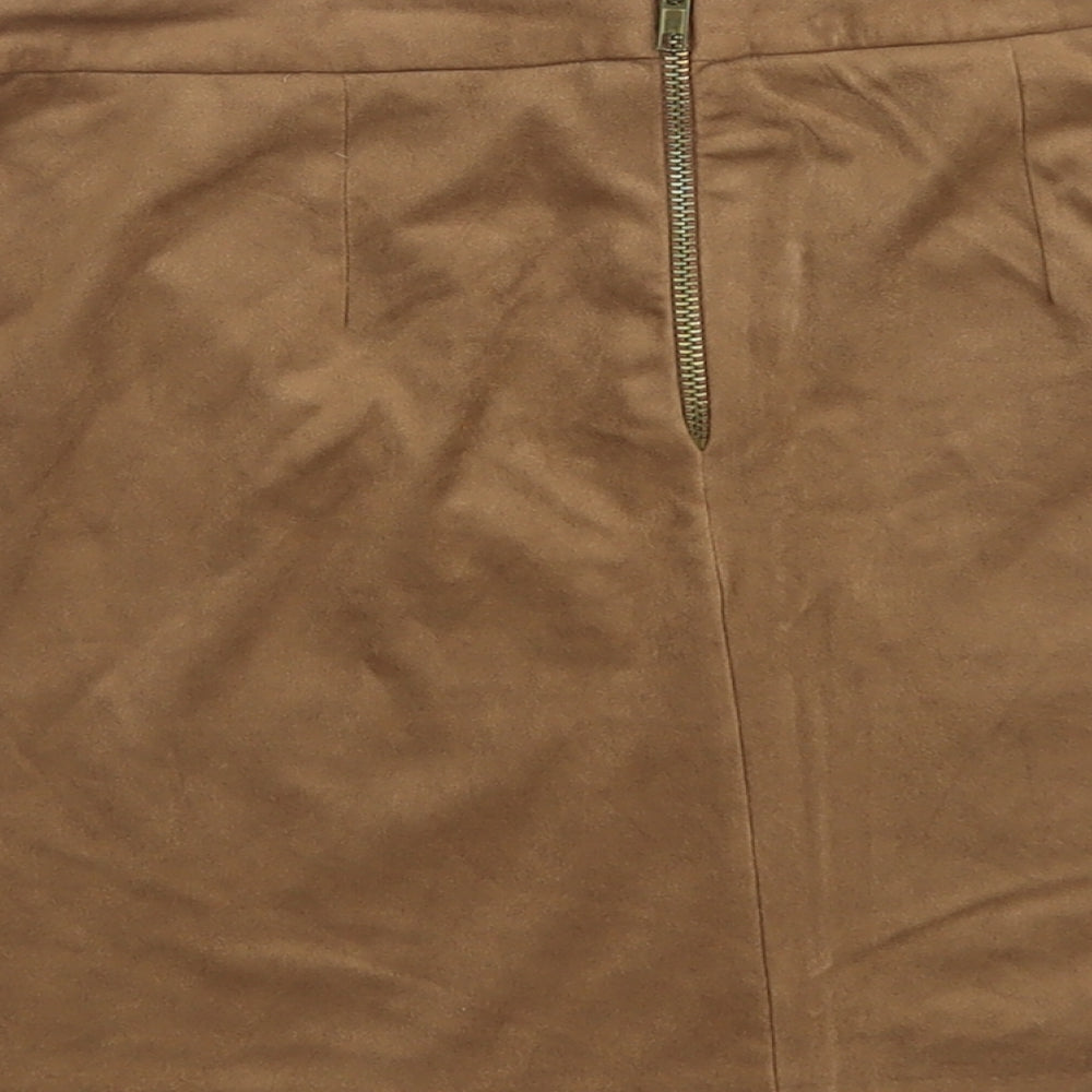 New Look Womens Brown Polyester Mini Skirt Size 10 Zip