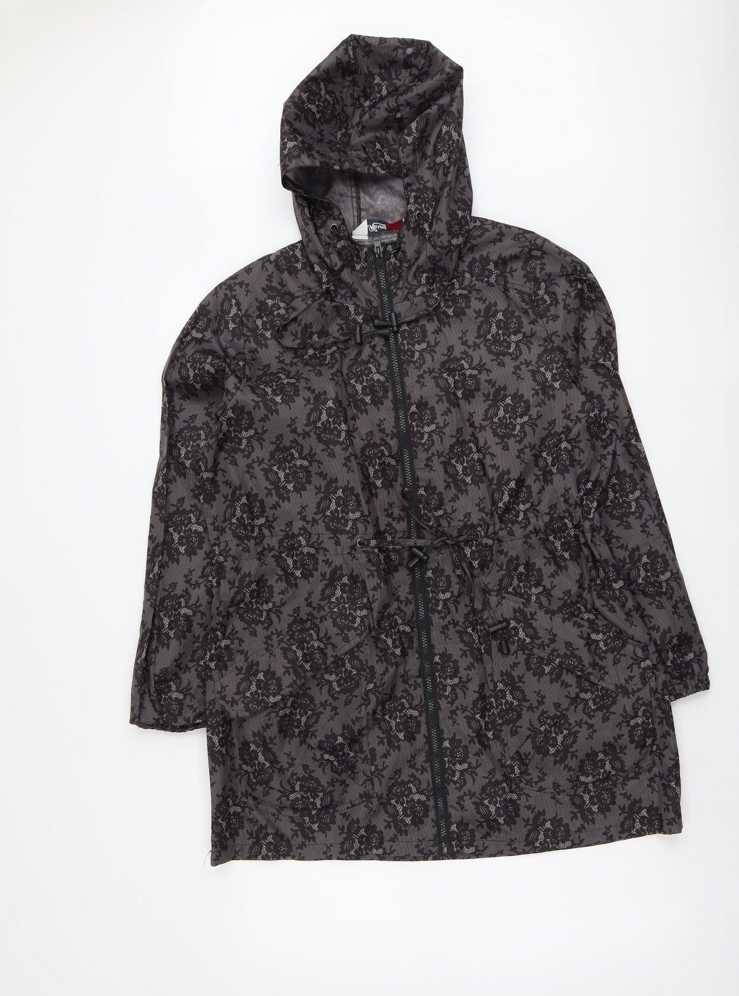 Harvey & Jones Womens Grey Geometric Rain Coat Coat Size 12 Zip