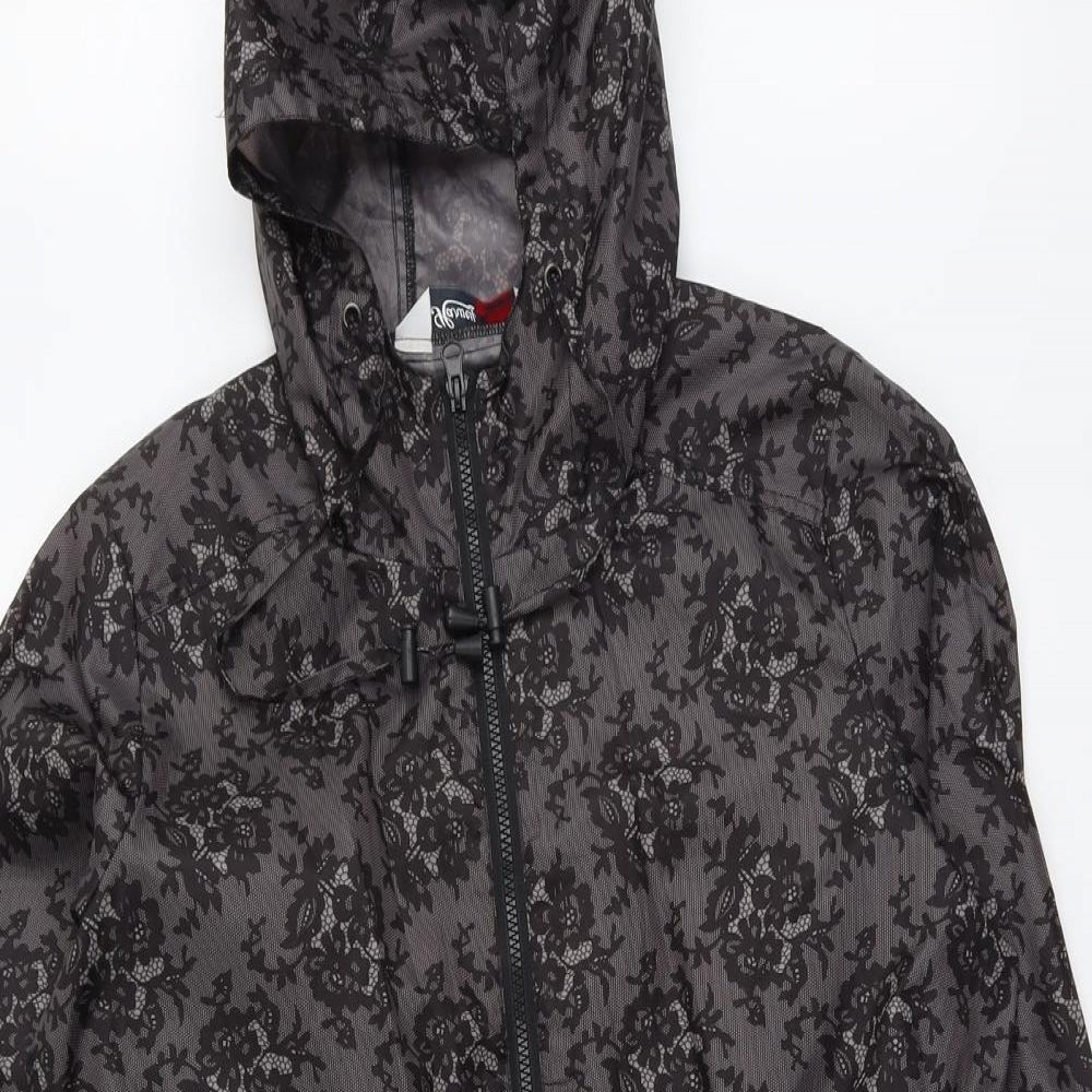 Harvey & Jones Womens Grey Geometric Rain Coat Coat Size 12 Zip