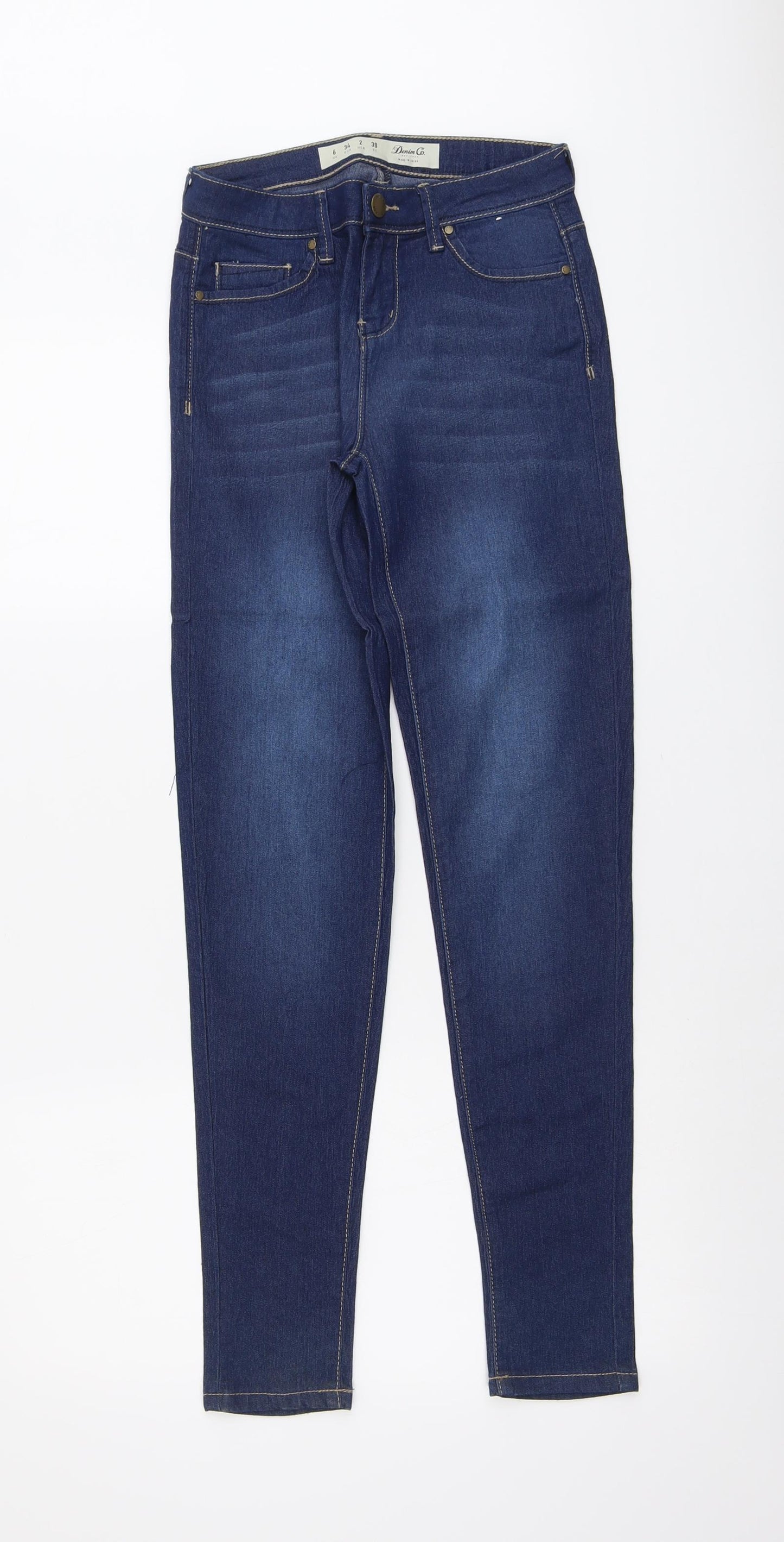 Denim & Co. Womens Blue Cotton Skinny Jeans Size 6 L29 in Regular Button