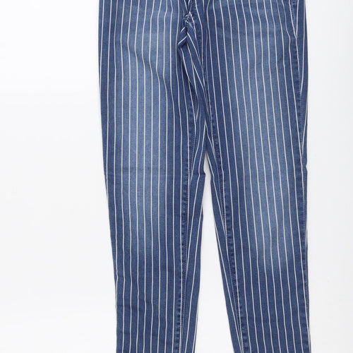 C&A Girls Blue Striped Cotton Skinny Jeans Size 14 Years Regular Button