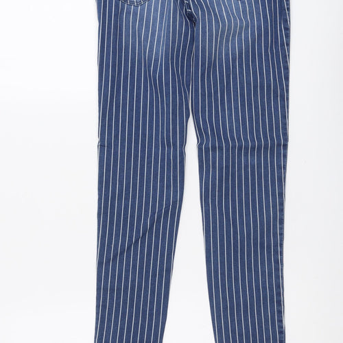C&A Girls Blue Striped Cotton Skinny Jeans Size 14 Years Regular Button