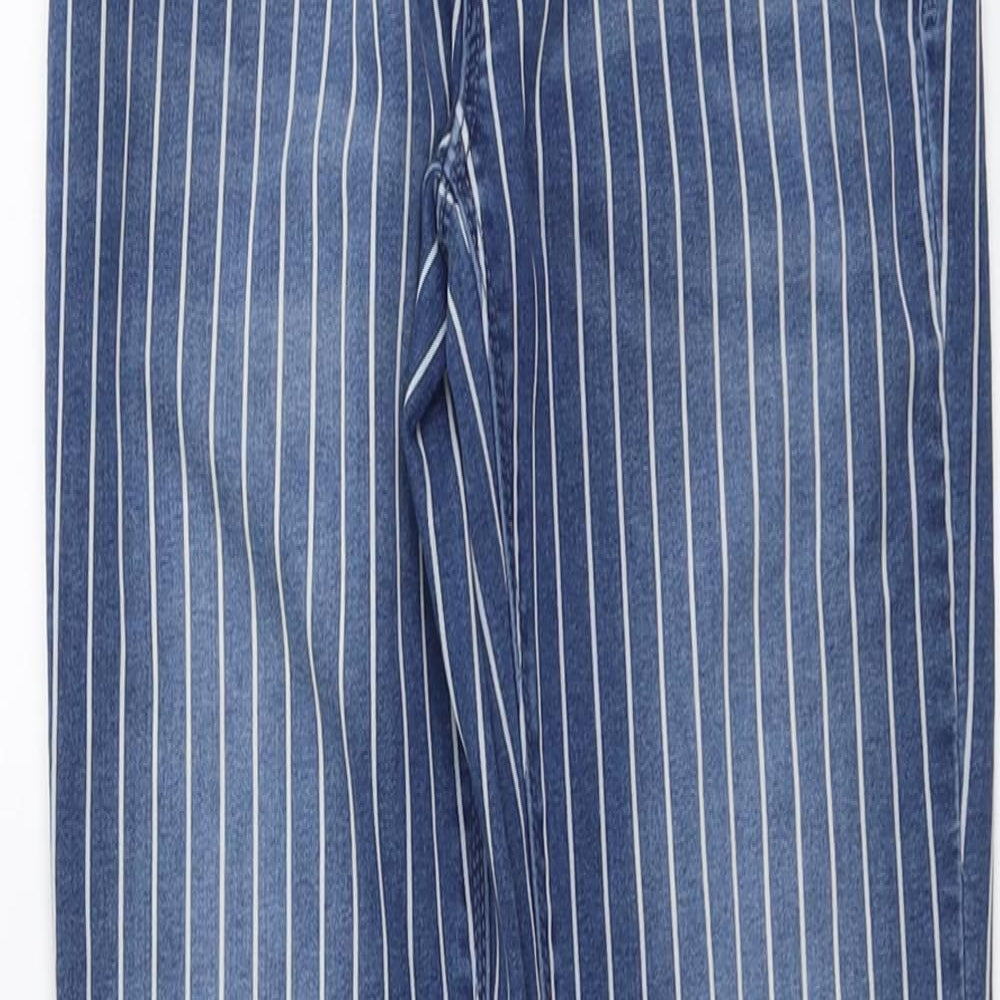 C&A Girls Blue Striped Cotton Skinny Jeans Size 14 Years Regular Button