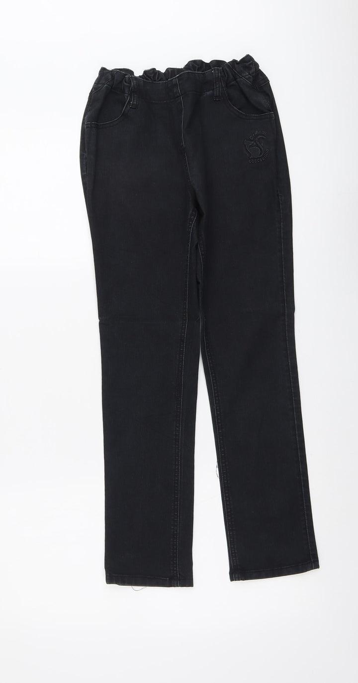 Coco Drillo Girls Black Cotton Straight Jeans Size 11-12 Years Regular Button