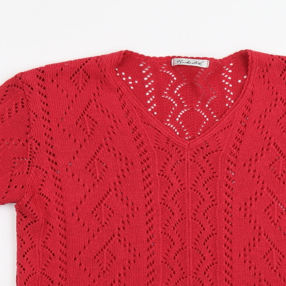 Berkertex Womens Pink V-Neck Acrylic Pullover Jumper Size 14
