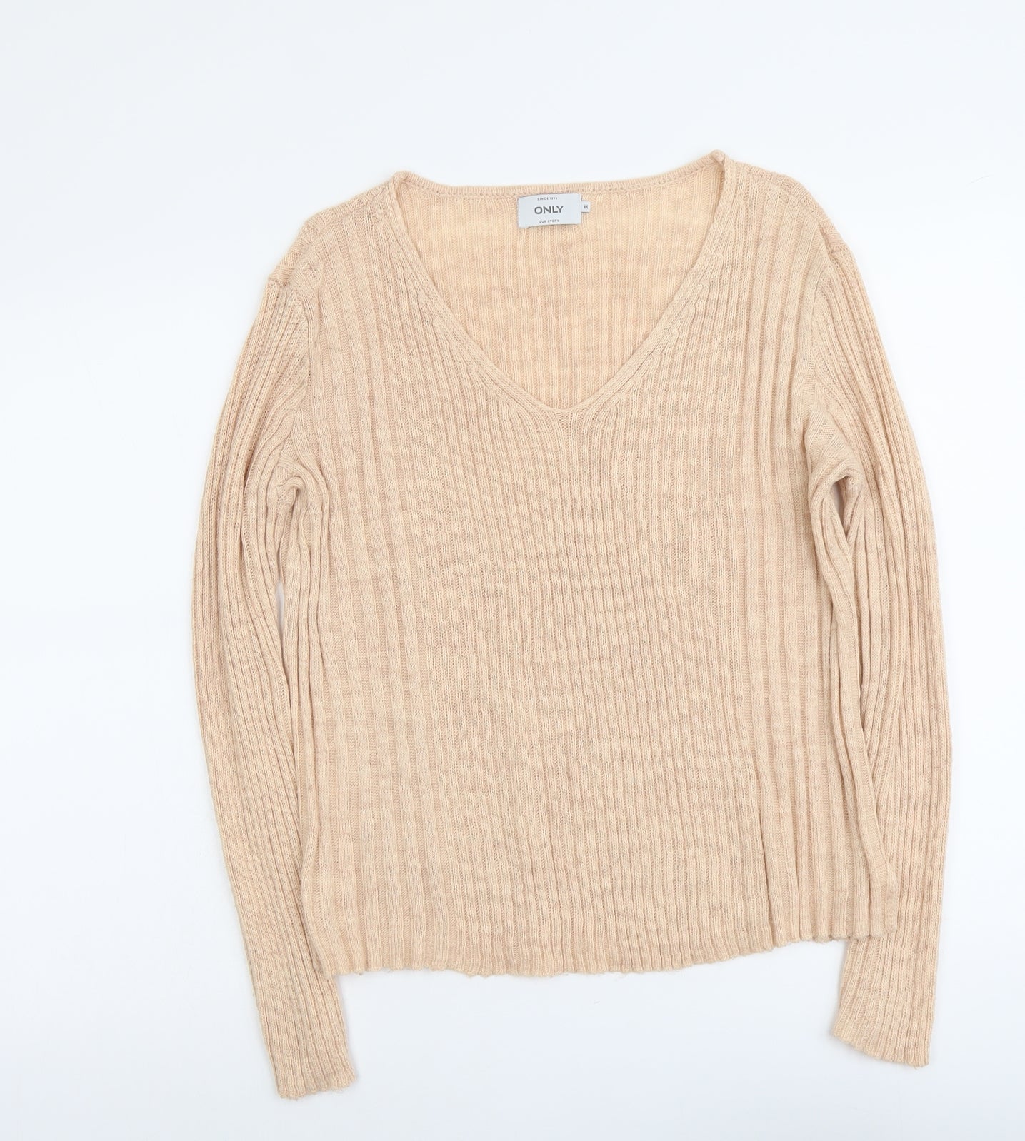 Only Womens Pink V-Neck Acrylic Pullover Jumper Size M