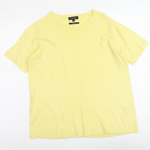 Classic Womens Yellow Round Neck Acrylic Pullover Jumper Size L