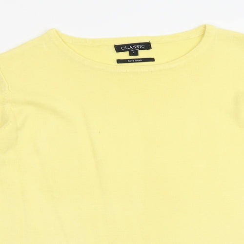 Classic Womens Yellow Round Neck Acrylic Pullover Jumper Size L