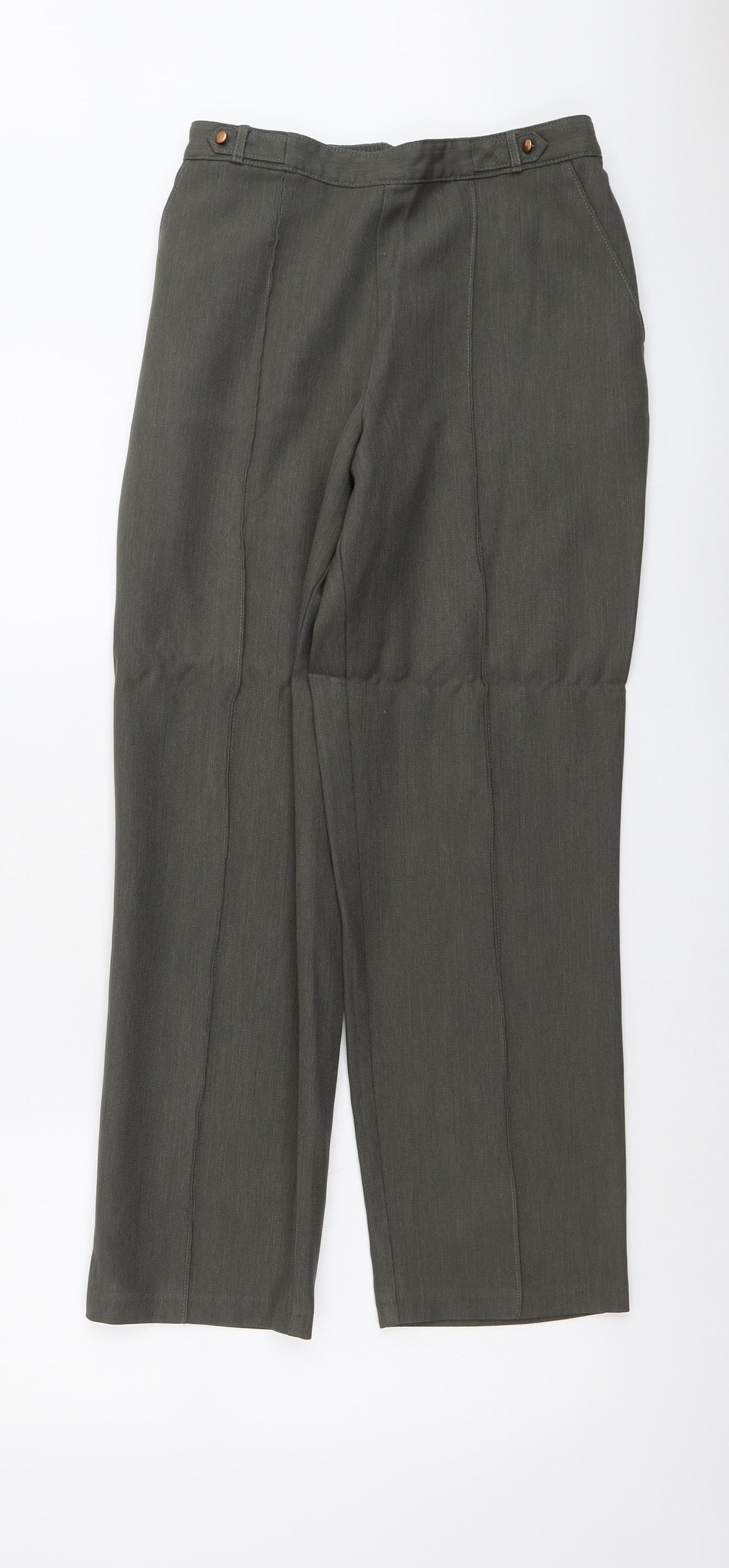 Marks and Spencer Womens Green Polyester Trousers Size 8 L26 in Regular