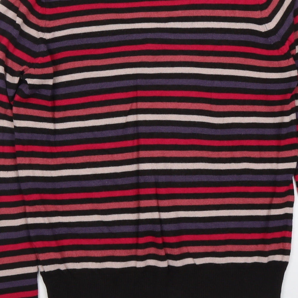 Marks and Spencer Womens Multicoloured V-Neck Striped Acrylic Pullover Jumper Size 8