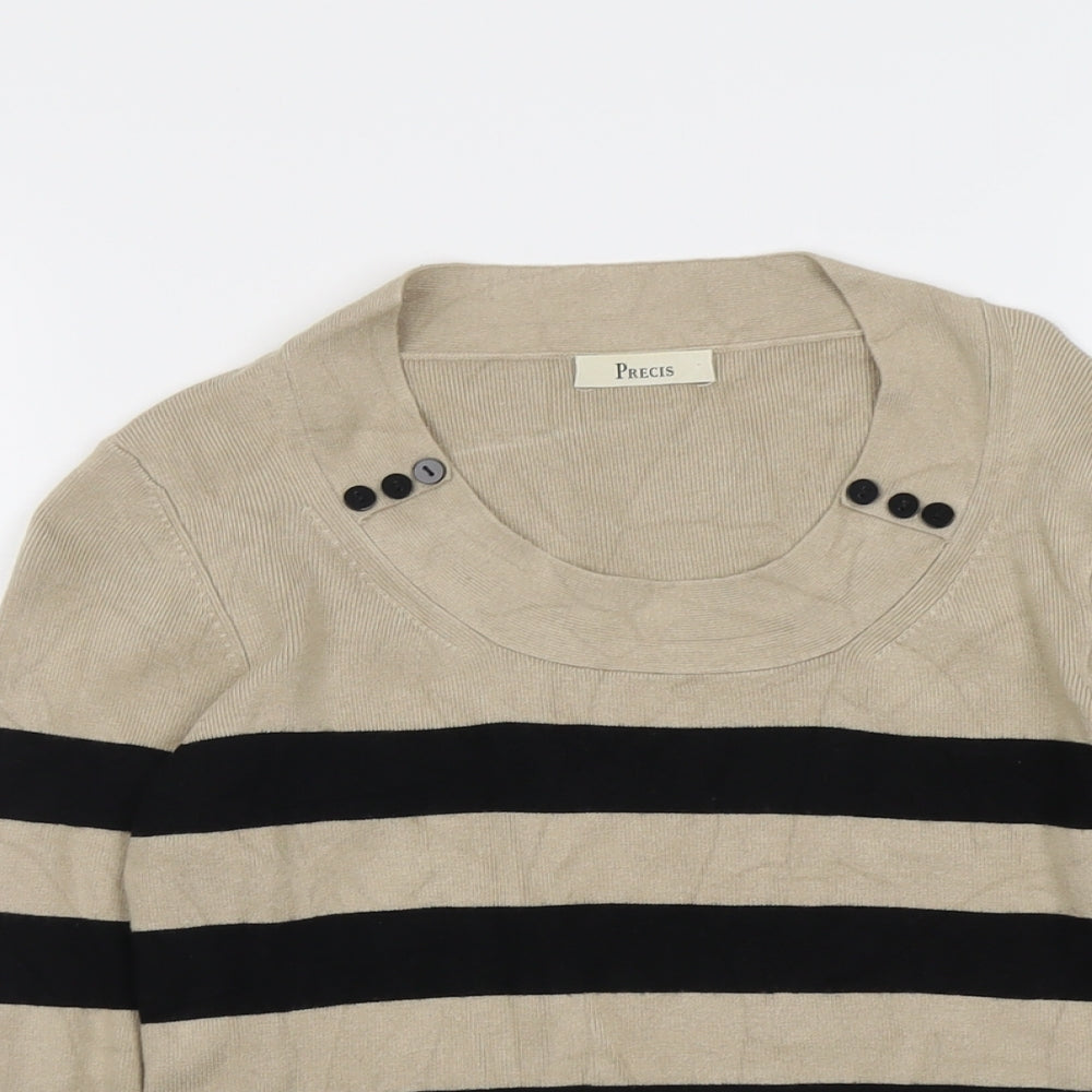 Precis Womens Beige Scoop Neck Striped Viscose Pullover Jumper Size M
