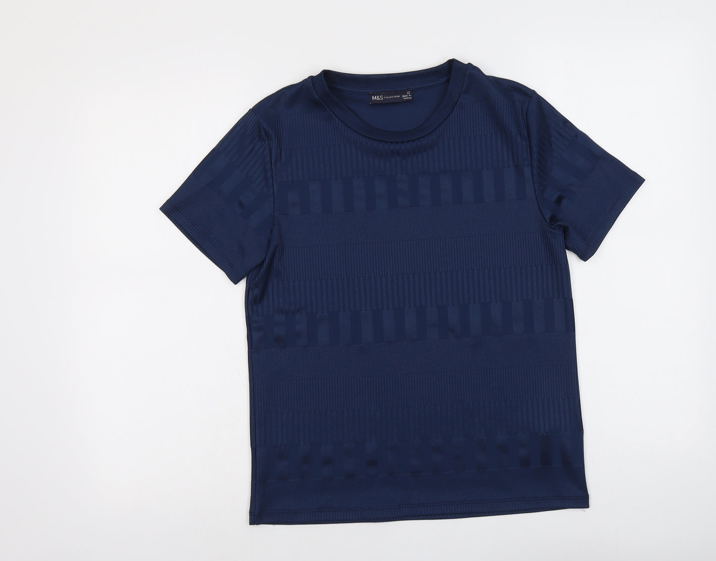 Marks and Spencer Womens Blue Polyester Basic T-Shirt Size 12 Round Neck