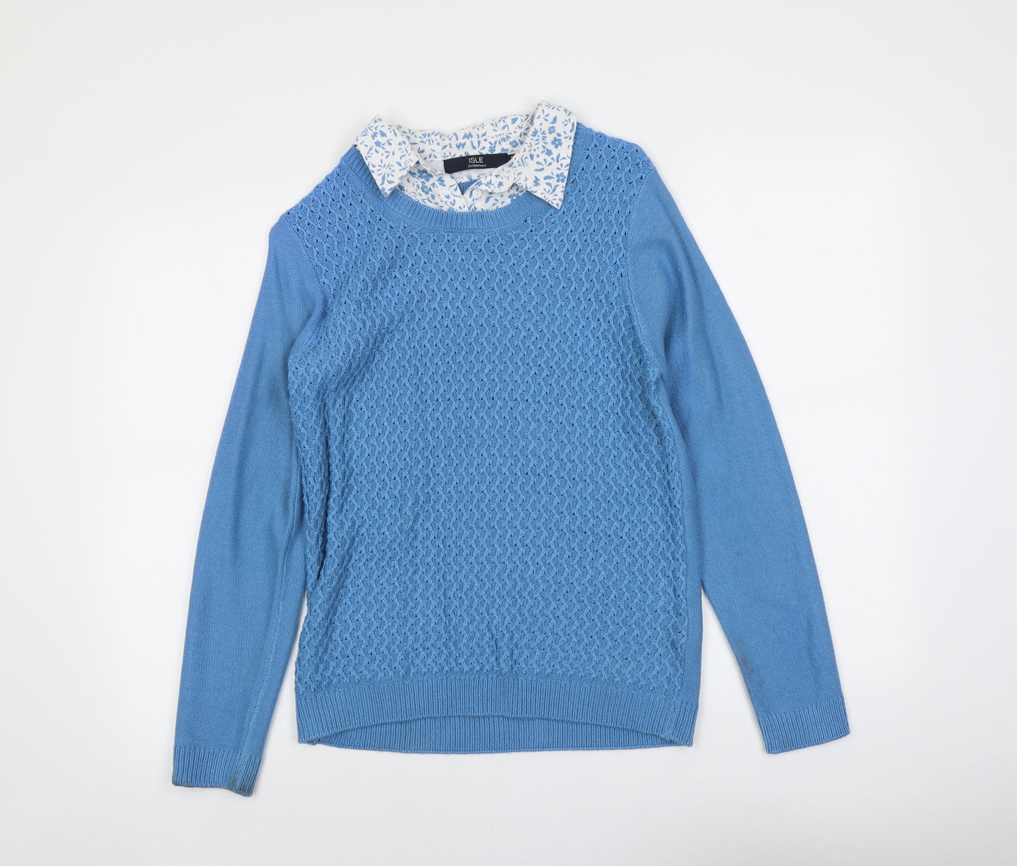 EWM Womens Blue Collared Acrylic Pullover Jumper Size 10