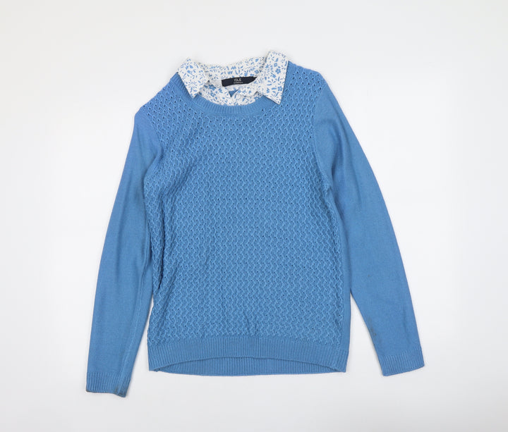 EWM Womens Blue Collared Acrylic Pullover Jumper Size 10